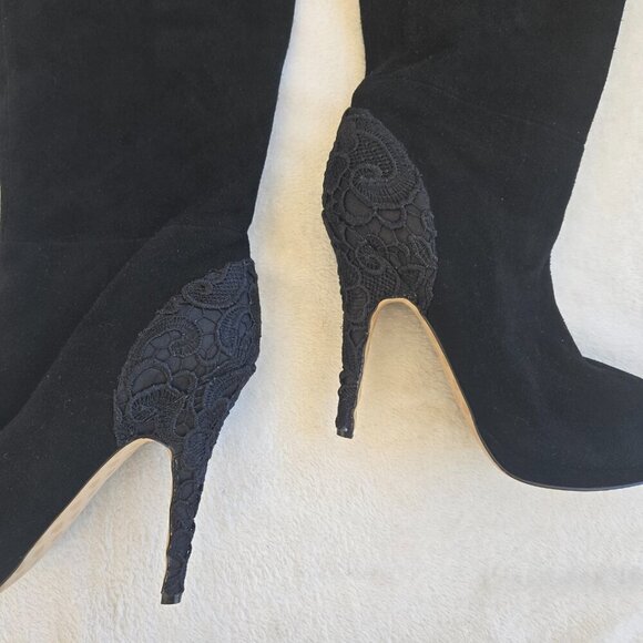 Betsey Johnson Over The Knee Leather Suede High Heel Boots Black Size 8 1/2 - Picture 5 of 10